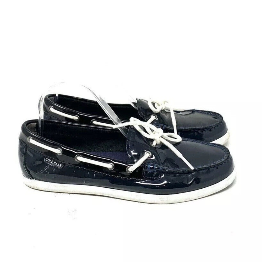 Cole Haan Navy Blue Moccasins with White Accents